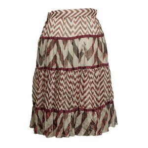 DVF Silk Tier Skirt Chevron Boho Hippie Cream Burgundy Heritage Feminine Midi